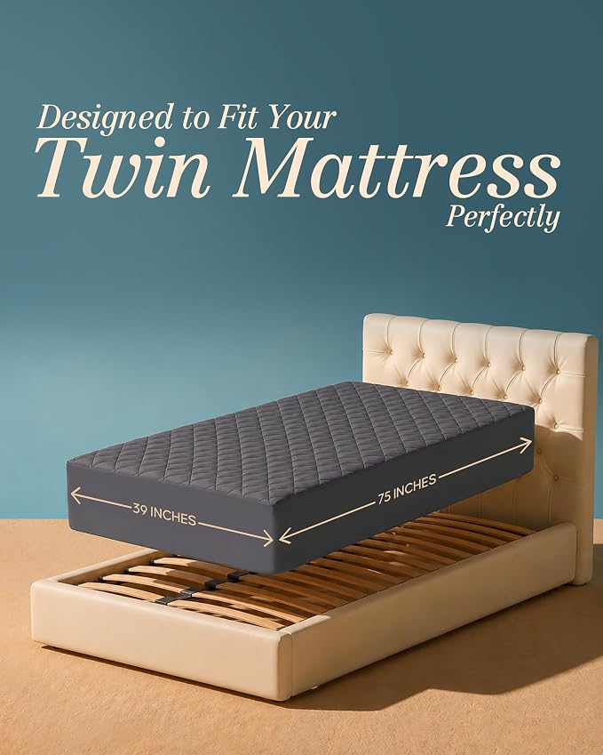 Quilted Fitted Mattress Pad, Twin Mattress Protector Topper with Deep Pocket Stretches up to 16 Inches, Machine Washable Mattress Cover by Utopia Bedding (Grey)