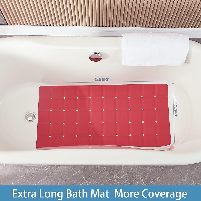 Webos Foldable Silicone Bathtub Mat: Jumbo Size Heavy Duty Safety Bath Mat for Tub Without Suction Cups Non Slip Bath & Shower Mat for Textured, Reglazed, Refinished Tub (Crimson Red, 35.8 x 17.7)