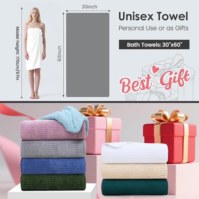 JML Bath Towels Set with Hook, 2 Pack, 30" x 60" | Microfiber, Lint Free, Oversized, Soft, Super Absorbent, Fast Drying, Use for Sport, Fitness, Yoga, Diamond Cross Grid White