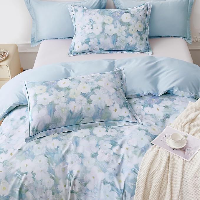 OAITE Duvet Cover Set Queen Size Oil Painting Pattern Ultra Soft 100% Cotton Duvet Cover Sets 3-PC, Breathable Duvet Cover with Zipper Closure & Corner Ties