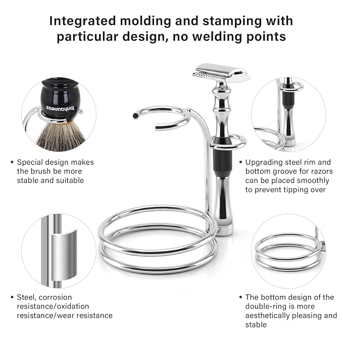 5 In 1 Manual Shaving Kit For Men Includes Badger Hair Shaving Brushes Set, Double Edge Safety Razor, Stainless Steel Shaving Bowl&Stand and Goat Milk Shaving Soap