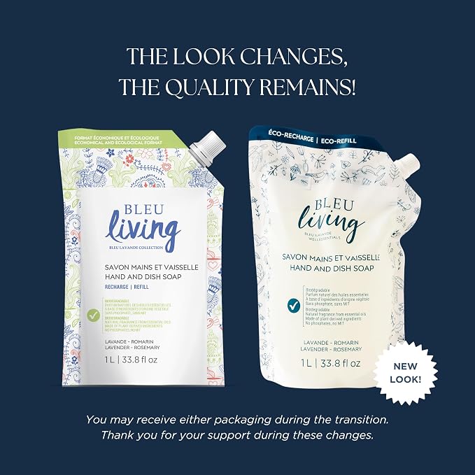 Bleu Lavande - 2 in 1 - Liquid Hand Soap & Dish Soap - Eco friendly - Made with Pure Lavender Essential Oil - Biodegradable - Cruelty free - Vegan - No artificial fragrances - 3 x 33.8 fl oz - 3 Pack