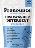 Pronounce Dishwasher Detergent - Cleaner Ingredients, Fragrance Free - Ultra Concentrated Dish Soap, Cuts Grease and Grime, Dishwasher Pods Alternative. (40 Loads, Unscented)