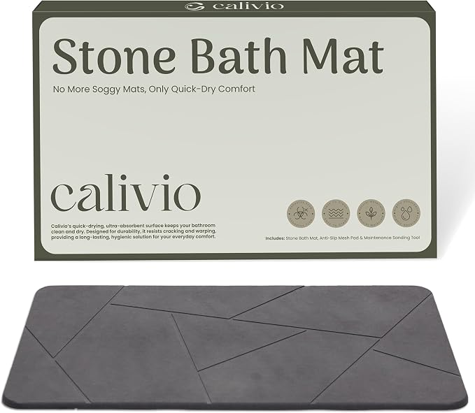 Quick Dry Shower Stone Bath Mat, Super Absorbent & Non-Slip 24 x 16 Inch Diatomaceous Earth Mat, Durable & Easy to Clean Diatomite Bath Mat for Bathroom Floor/Kitchen (River Silt)