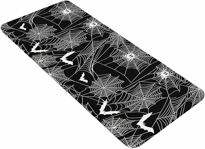 Halloween Bathroom Runner Rugs Non Slip Washable Absorbent Narrow Long Bath Mat Black Scary White Bat Animal Net Geometric Runner Rugs for Kitchen Hallway Bedroom Laundry Study Room 15.7"x47.2"