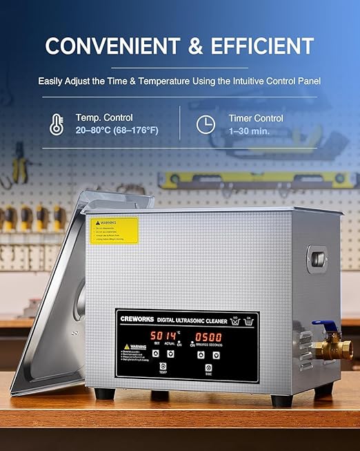 CREWORKS 10L Digital Ultrasonic Cleaning Machine with Heater & Timer, 240W Stainless Steel Ultrasonic Washing Machine, 2.6 gal Sonic Parts Cleaning Machine for Jewelry Glasses Auto Tool Machine Part