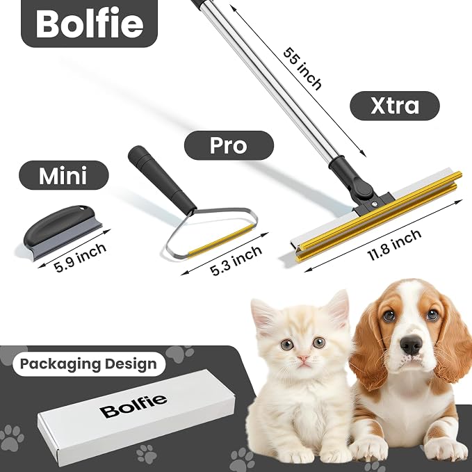 3 in 1 Carpet Rake for Pet Hair Removal, Tool Set of 3, Black | 55" Long Handle, Carpet Scraper, For Dog Cat Hair, For Sofa, Couch, Car, Rug
