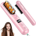 Go Brush Pro 2026, Cordless Hair Straightener Brush, Mini Hair Straightener with 3 Temperature Settings, Portable Hair Straightener Brush with MCH Heating and Ionic & Ceramic Care for Women (Pink)