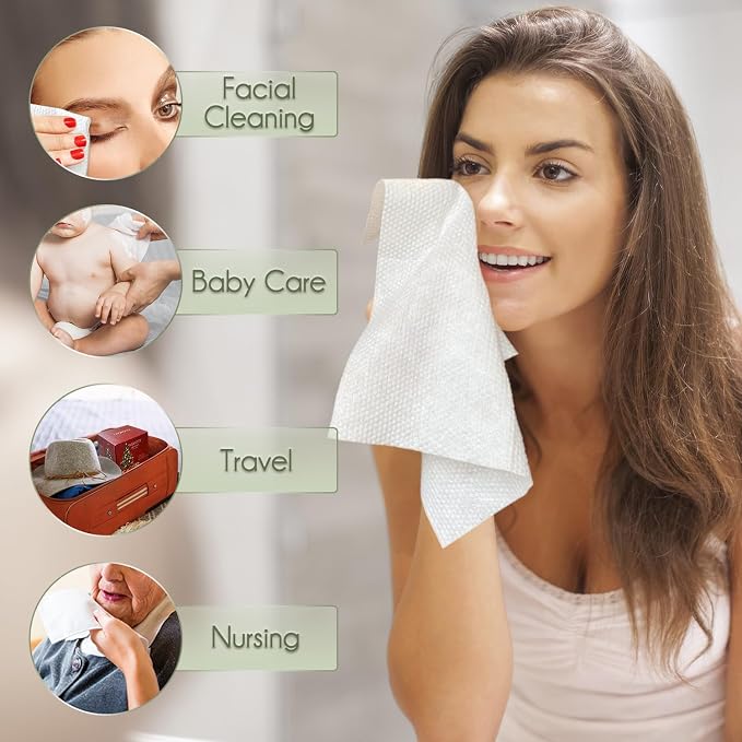 Christmas Style WOWOTEX Disposable Face Towels 120 Count Large Dry Wipes | 10"×12", Extra Thick Soft and Sensitive Skin friendly, Clean Facial Towels for Skincare, Makeup Removal and Facial Cleansing