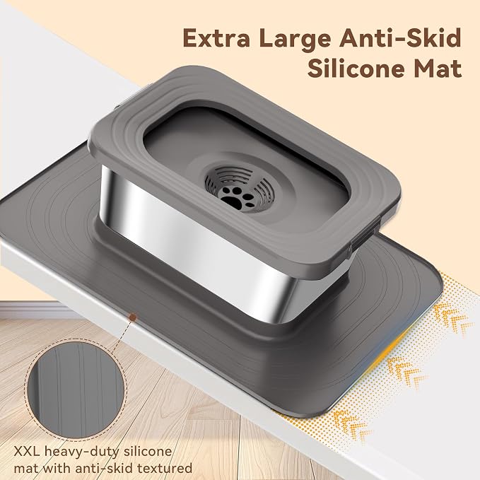 10L No Spill Dog Water Bowl Stainless Steel for Messy Drinkers | Large Capacity Slobber Stopper, Slow Drinking Anti Splash Design, XXL Silicone Mat, For Large Dogs & Multi-pet Homes, Grey