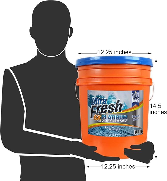 Ultra Fresh 6X Platinum 5 Gallon Liquid Laundry Detergent, Concentrated Laundry Soap with Deep Cleaning Power for Washing Machine, Original Blue