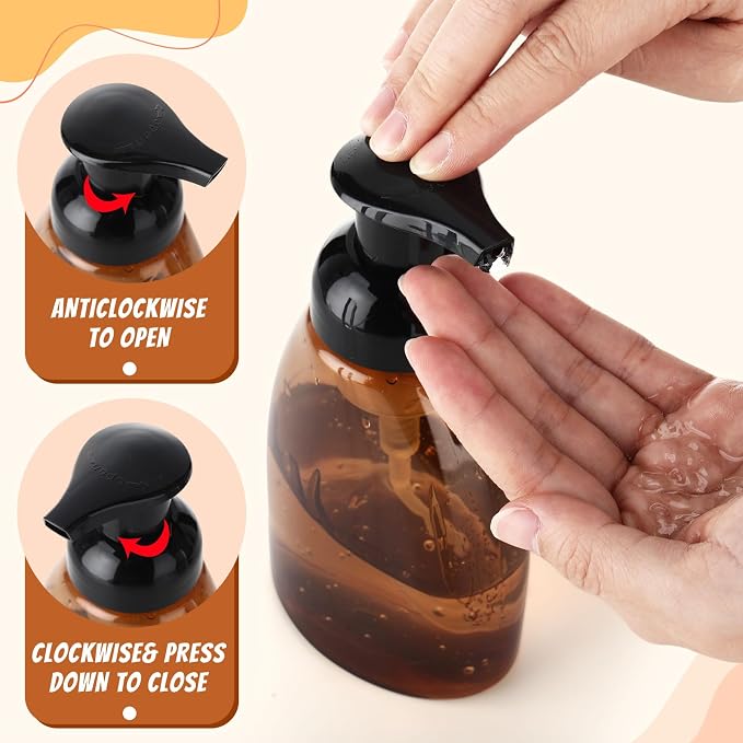 Nuenen 48 Pieces 8oz Foaming Soap Dispenser Refillable Foaming Pump Bottles Bulk Travel Hand Soap Dispenser Plastic Press Bottles Empty Containers for Shampoo Bathroom Commercial(Amber)