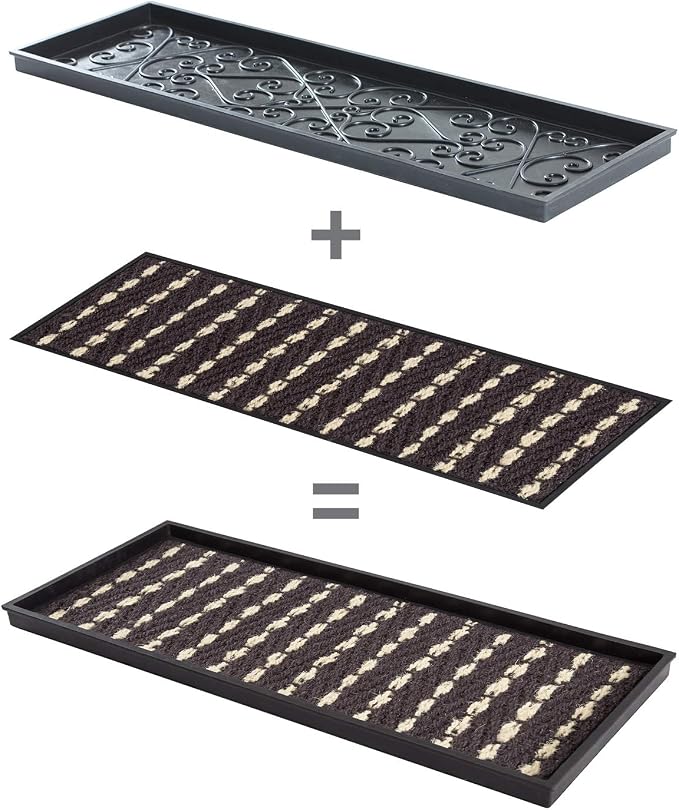Anji Mountain Heavy Duty Waterproof Rubber Shoe Storage Mat Organizer/Boot Storage Tray Multi Use For Entryway with Coir, Gray and Ivory Insert , Fits 3 Pair (34.5" Wide)
