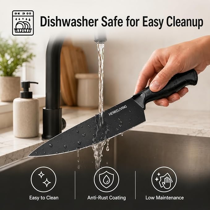 19-Piece Black Kitchen Knife Block Set with Built-in Sharpener | Dishwasher safe, German high-carbon stainless steel blades, ultra-sharp edges, ergonomic non-slip handles