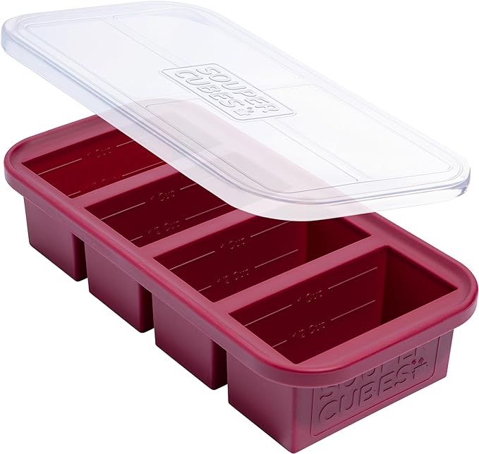 Souper Cubes 1 Cup Silicone Freezer Tray with Lid, Cranberry, 1-Pack | 100% Platinum-Cured Silicone Freezer Cubes, Oven and Microwave Safe, Perfect for Freezing Soup, Protein, Grains and More