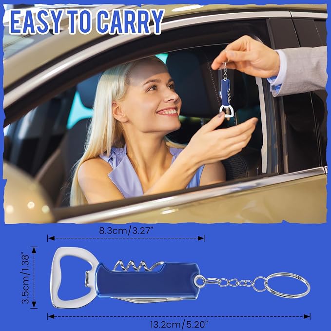 24 Pcs Bottle Opener Keychain Bulk Wine Bottle Beer Opener Keychain 3.27" Stainless Steel Corkscrew Waiter Corkscrew Wine Keyring Gifts for Christmas Bar Party Wedding Home (Blue)