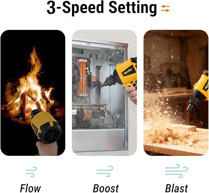 Cordless Compressed Air Duster Compatible with DeWalt 20V MAX Battery (Tool Only), 4-in-1 Portable Blower Inflator Vacuum Deflator, 360MPH, 51,000 RPM Brushless Motor, 3-Speed for PC Cleaning, Air Bed