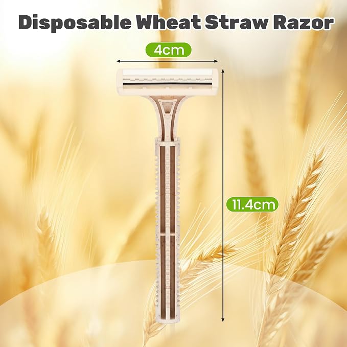 Eco-Friendly Wheat Straw Disposable Shave Kit - 50 Pcs Wheat Straw Razors and Shaving Cream(10g) Bulk, Individually Sealed for Hotel, Airbnb, Camping, Travel, Homeless, Shelters and Charities