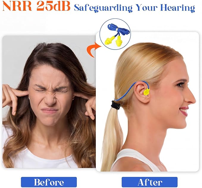 Relaxweex 500 Pairs Corded Ear Plugs Bulk 25dB NRR Reusable Silicone Ear Plug with String Individually Wrapped Earplugs for Sleeping Noise Reduction Hearing Protection Shooting Work (Blue Yellow)
