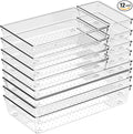 12 Pack Large Drawer Organizer Bins - Clear Plastic Bathroom Drawer Organizer Trays - Heavy Duty Kitchen Drawer Dividers for Utensils - Non-Slip Storage Bins for Makeup, Bedroom, Office Desk