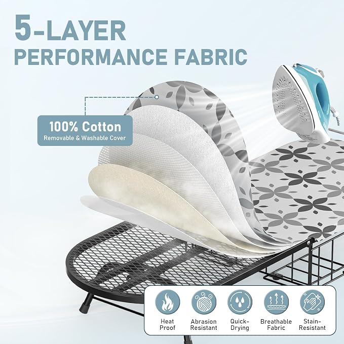 Tabletop Ironing Board with Iron Holder, Foldable Mini Small Iron Board, Iron Rest & Hanger Hook, Heat Dirt Resistant Cover, Portable for Travel Apartment Sewing Laundry