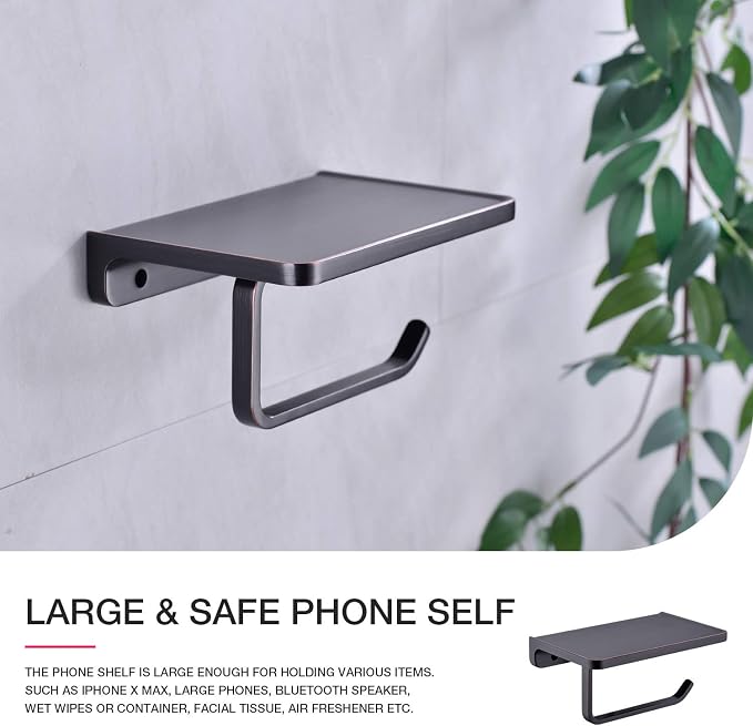 Toilet Paper Holder with Phone Shelf ORB Bathroom Wall Mounted Tissue Roll Dispenser Storage, Oil Rubbed Bronze