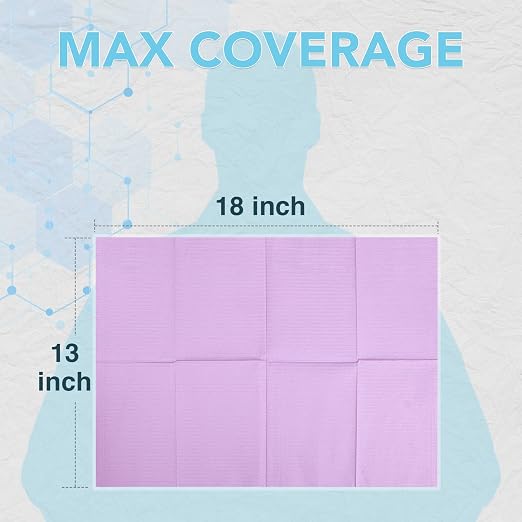 320 Pack Disposable Dental Bibs 13"x18", 3-Ply Waterproof Tattoo Bibs Sheet for Nail Salon, Dental Clinic, Feeding, Tattoo Shop (Purple)