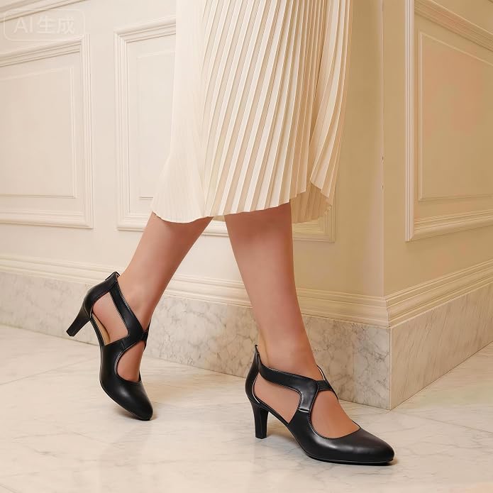 DREAM PAIRS Women's Pumps Closed Pointed Toe Kitten Heels | Elegant Party Dress Shoes with Chic Crisscross Cutouts, 2.76 Inch Heel, and Back Zip for Polished, All-day Secure Strides