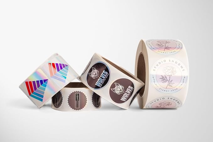 CustomBrandWare Build Your Own Stickers - Any Design Or Logo - Personalize Business - 50+ Roll - Multi Shapes, Sizes, Backgrounds, Text - Gloss/Matte Labels (2.5 inch Circle)