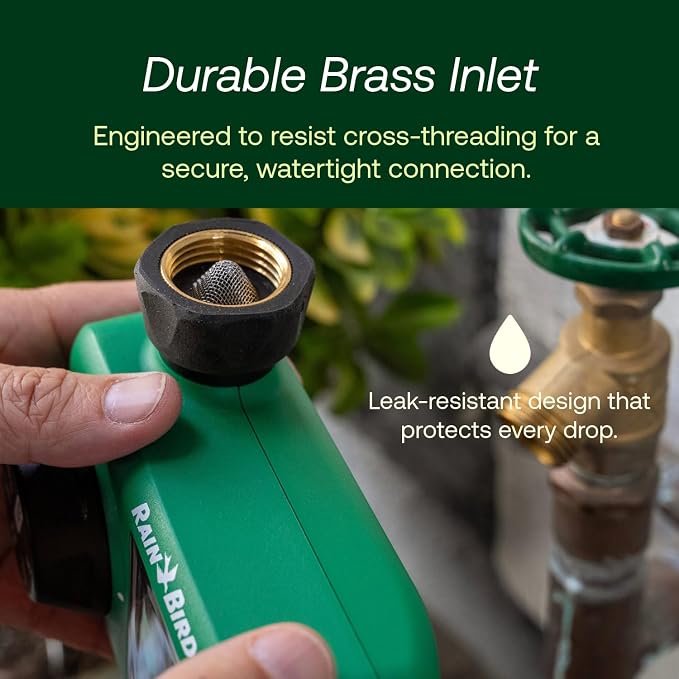 Rain Bird HET200 Electronic Digital Hose End Watering/Irrigation Timer, Battery Operated, 3/4" Garden Hose Thread, Heavy-Duty Brass Inlet, 2 Outlets/Ports