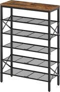 YATINEY 6-Tier Shoe Rack, Shoe Storage Organizer for Closet, Free Standing Shoe Organizer with Metal Mesh Shelves, 24 Pairs of Shoes, Rustic Brown and Black SS06BR