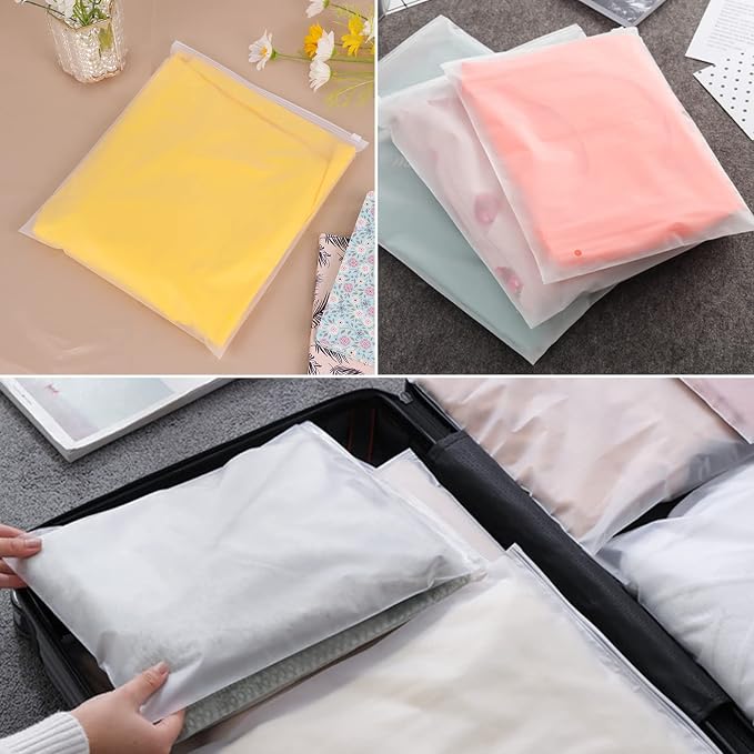 T Shirt Packaging Bags, 50PCS 12x14 inch Frosted Zipper Plastic Bags for Clothes, Pants, Shirt, Sweaters, Clothing Selling, with Resealable Ziplock & Vent Hole, 3 Mil