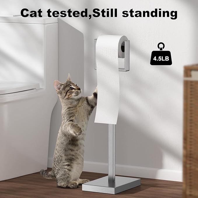 Nickel Toilet Paper Holder Stand，Stainless Steel Toilet Paper Holder Free Standing，Stable Weighted Base Floor Tissue Roll Holder for Bathroom，Modern Pivoting Toilet Paper Stand