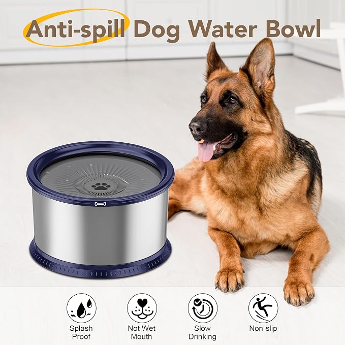 6.5L Stainless Steel Dog Water Bowl, No Spill Water Bowl for Dogs | Large Capacity, Slow Drinking Feeder, Splash Proof, With Anti-Slip Mat, Dishwasher Safe, Sturdy, Suitable for Mess Drinkers
