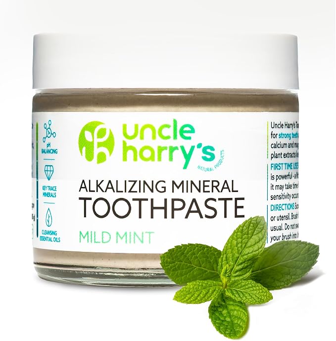 Uncle Harry's Mild Mint Remineralizing Toothpaste | Natural Whitening Freshens Breath & Promotes Enamel | Vegan Fluoride Free Toothpaste, 3 Oz