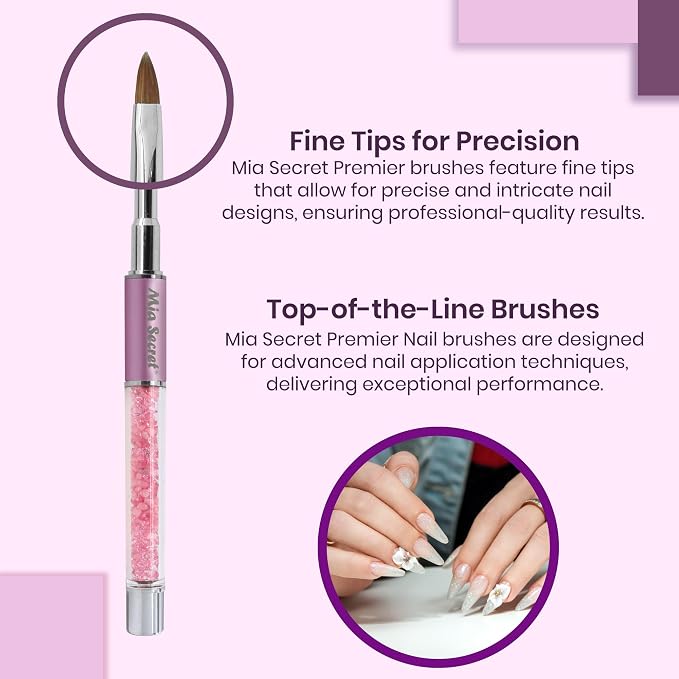 Mia Secret PREMIER NAIL BRUSHES 100% Kolinsky Hair MADE IN USA Prenium Nail Art Brushes (Pink, 4 OR (3D))