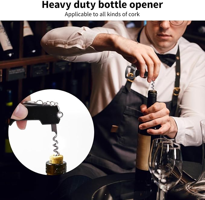 50 Pcs 3.27'' Stainless Steel Wine Bottle Openers with Keychain | Waiter corkscrew wine keys for beer and wine bottles, ideal for bars, restaurants, parties and home use, black finish