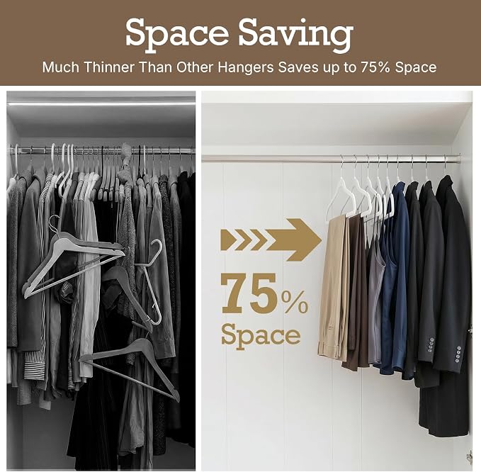 HOUSE DAY White Velvet Hangers 60 Pack, Non Slip Clothes Felt Hanger Heavy Duty for Coat, Premium Slim Space Saving Suit Hangers for Closet Organizer, 360° Rotating Silver Hook