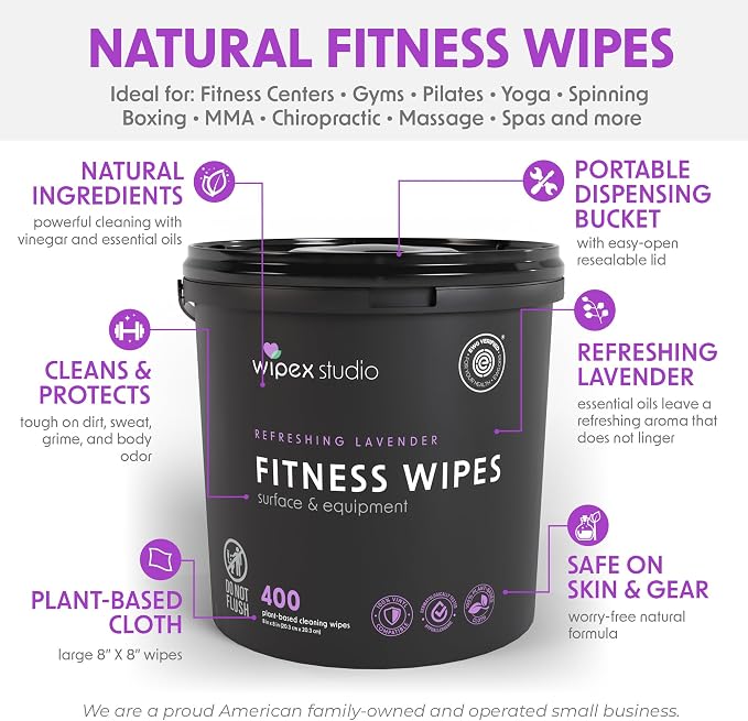 Wipex Fitness Wipes Bundle - Get 3 Buckets (1) Lemongrass, (1) Lavender, (1) Hand Sanitizing BZK, all Plant-Based Cloth, Great for Yoga Studios, Wellness Centers, and Gyms, 400 Ct (Pack of 3)