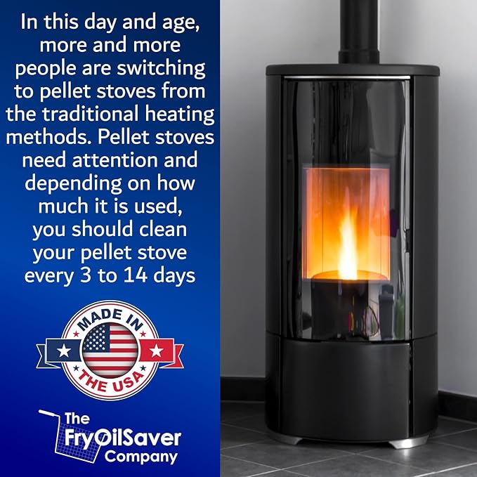 Pellet Stove & Dryer Vent Cleaner Kit – 4 inch Head and 10 ft Long Steel Flexible Brush for Fireplace Chimney, Ash, Lint & Soot Buildup Removal - Pellet Stove Cleaning Kit by FryOilSaver B67-4
