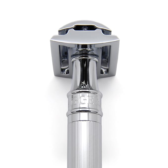 Edwin Jagger DES89LBLAMZ Classic Long Handled Double Edge Manual Eco-Friendly and Reusable Safety Razor for Men and Women for Shaving cream or Soap Fits All DE Razor Blades (Lined)