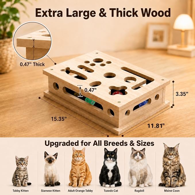 2026 New Cat Scratch Puzzle Enrichment Box, Interactive Cat Nail File Box with Catnip & Bell Ball, Cat Scratcher Toy with Teaser Wand, Stress-Free Alternative to Clippers & Grinders
