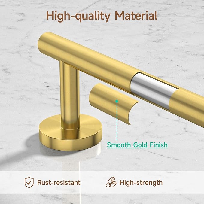 USHOWER Brushed Gold Bathroom Accessories Set, 18-Inch Towel Bar Set Wall Mounted, Durable SUS304 Stainless Steel Bathroom Hardware Set, 8-Piece