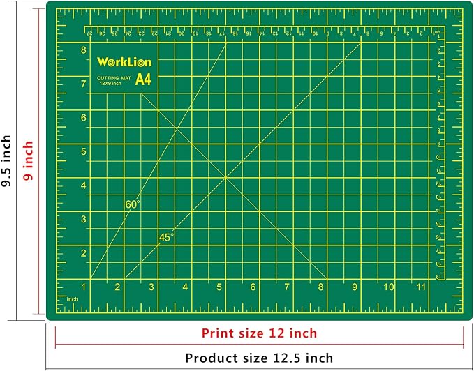 WORKLION Full 9" x 12" Art Self Healing PVC Cutting Mat, Double Sided, Gridded Rotary Cutting Board for Craft, Fabric, Quilting, Sewing, Scrapbooking Project (3 Pack)…