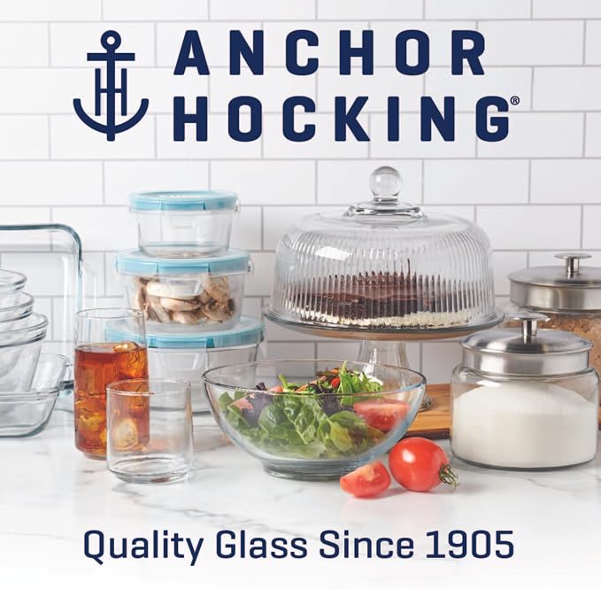 Anchor Hocking 2 Cup Glass Storage Containers with Lids, Set of 4 Glass Food Storage Containers with Blueberry SnugFit Lids