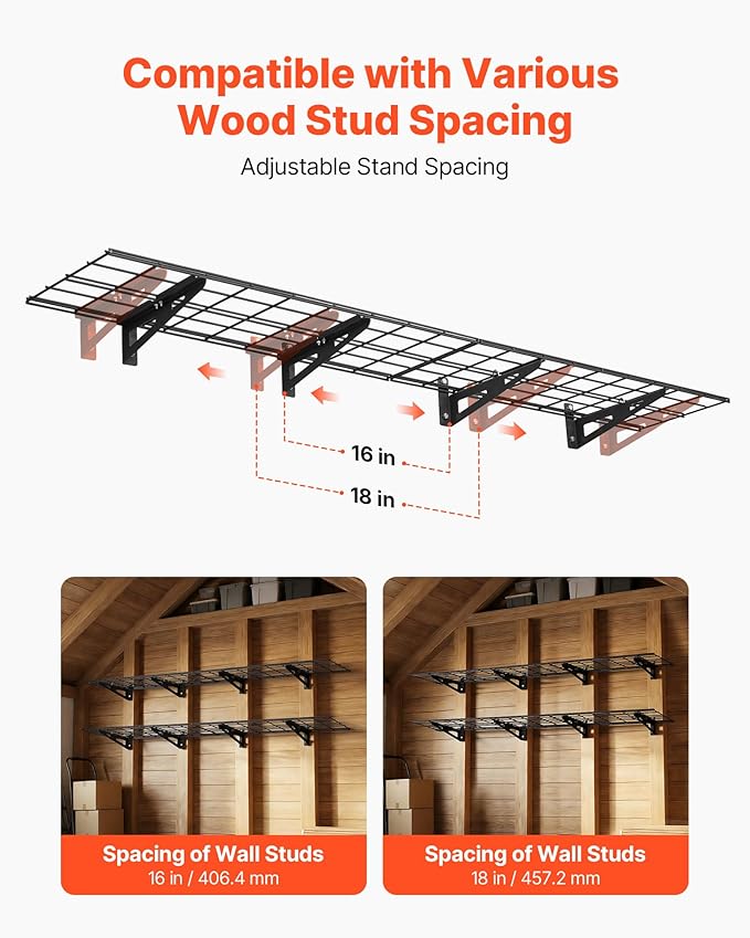 VEVOR 2-Pack Heavy Duty Garage Wall Shelving, 1 x 6 ft Steel Wall Mounted Shelving Unit, 12 x 72 Inch Per Shelf Floating Storage Metal Rack for Garage with 600 lbs Total Weight Capacity