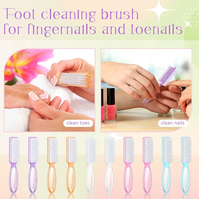 Patelai 200 Pcs Handle Grip Nail Brush Bulk Fingernail Brushes Pedicure Brush for Feet, Toes and Cleaning Fingernail (5 Colors)