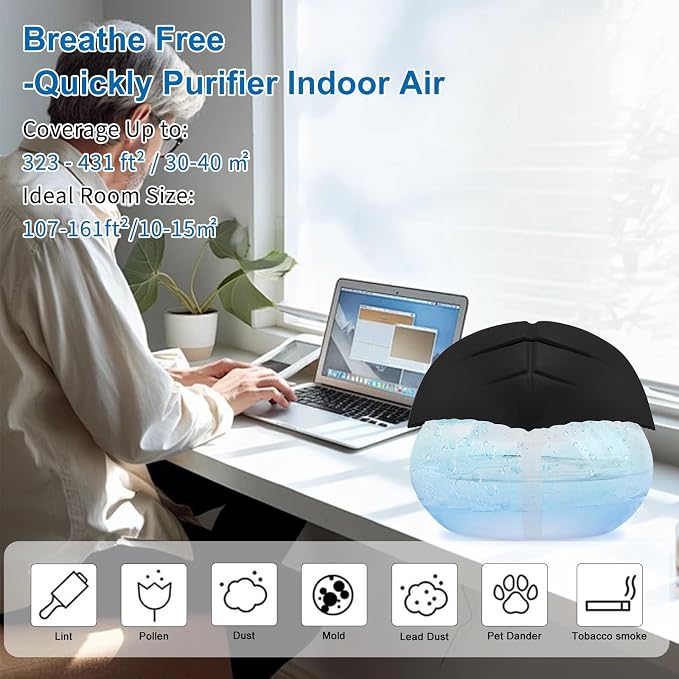 Water-Based Purifier Air Washer, Air Revitalizer & Freshener, Air Fresher with 7 LED Color Changing Light for Rooms (Black)