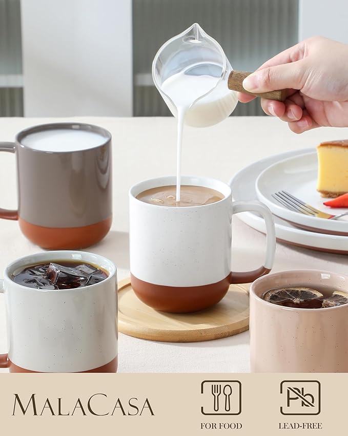 MALACASA Ceramic Coffee Mugs Set of 4, 11oz Coffee Cups, Modern Farmhouse Mugs for Coffee, Latte, Tea, Hot Chocolate, Cappuccino, Milk, Microwave & Dishwasher Safe, Multicolor, Series TARA