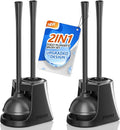 Toilet Plunger and Brush, 2 Pack Bowl Brush and Heavy Duty Toilet Plunger Set with Ventilated Holder, 2-in-1 Toilet Brush and Plunger Combo for Bathroom Cleaning (Black)